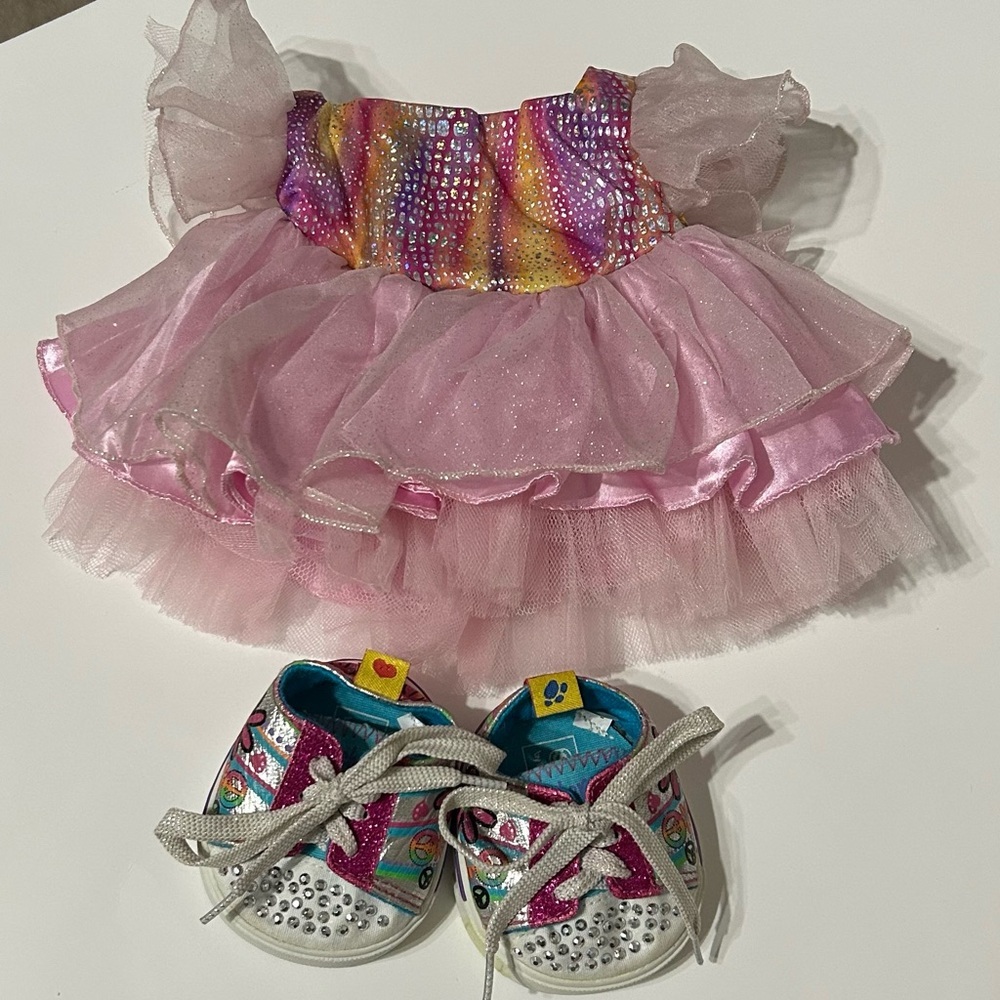 Build-A-Bear Workshop Vintage Sparkly Party Outfit - Dress & Sneakers